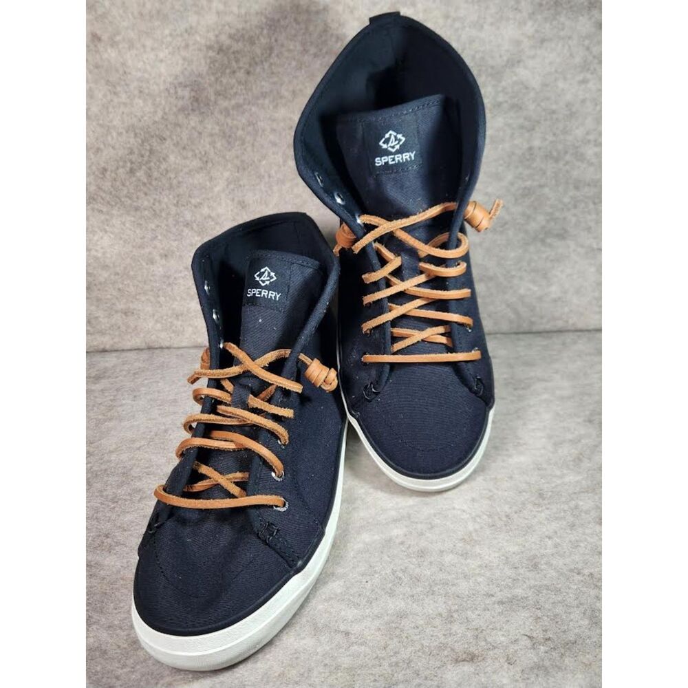 NEW Sperry Women's Crest SeaCycled Black High Top Canvas Sneakers Size 8.5
